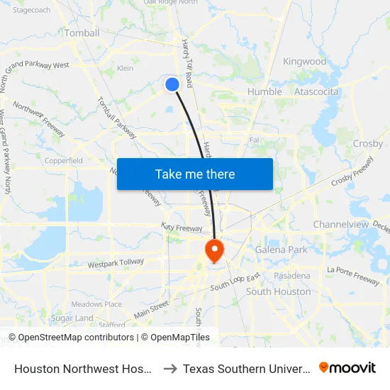 Houston Northwest Hospital to Texas Southern University map