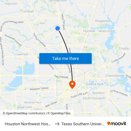 Houston Northwest Hospital to Texas Southern University map