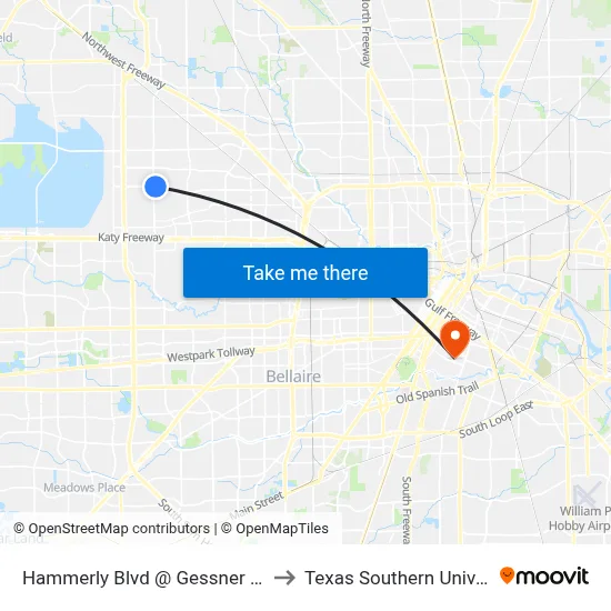 Hammerly Blvd @ Gessner Rd MB to Texas Southern University map