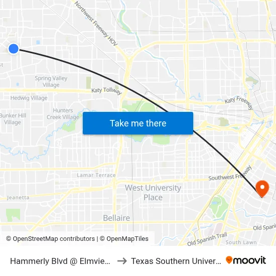 Hammerly Blvd @ Elmview Dr to Texas Southern University map