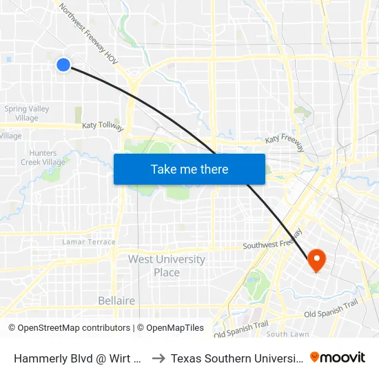Hammerly Blvd @ Wirt Rd to Texas Southern University map