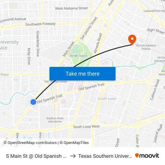 S Main St @ Old Spanish Trail to Texas Southern University map