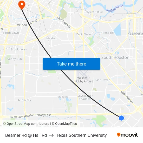 Beamer Rd @ Hall Rd to Texas Southern University map