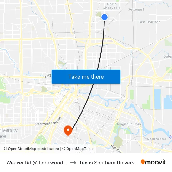 Weaver Rd @ Lockwood Dr to Texas Southern University map
