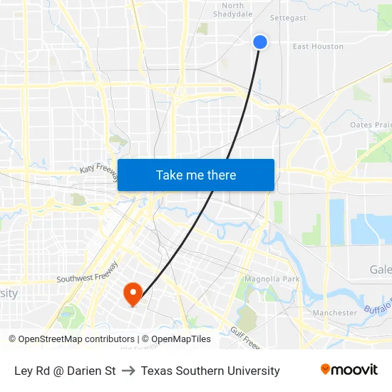 Ley Rd @ Darien St to Texas Southern University map