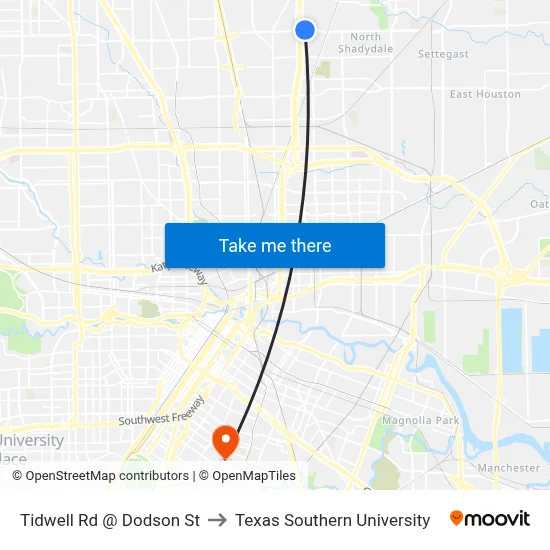 Tidwell Rd @ Dodson St to Texas Southern University map