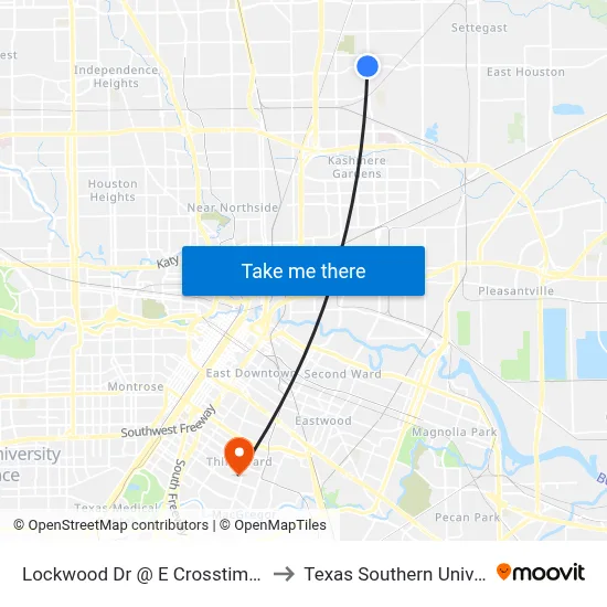 Lockwood Dr @ E Crosstimbers St to Texas Southern University map
