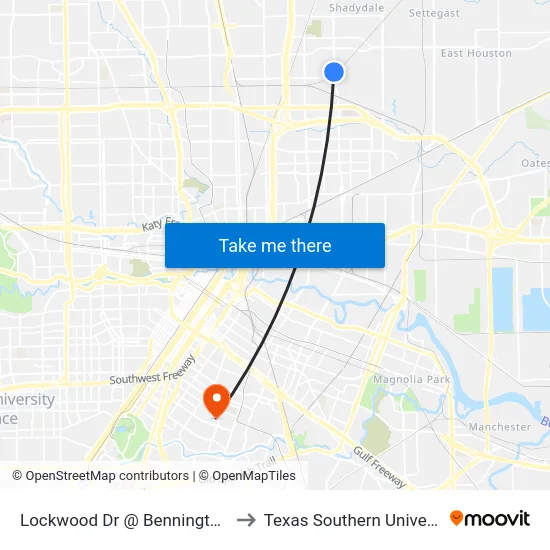 Lockwood Dr @ Bennington St to Texas Southern University map