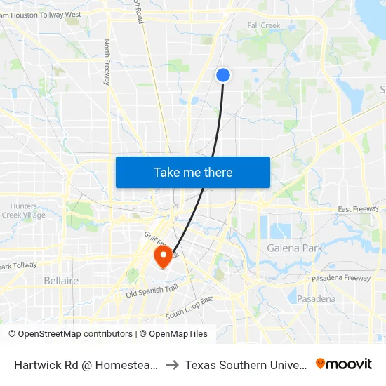 Hartwick Rd @ Homestead Rd to Texas Southern University map