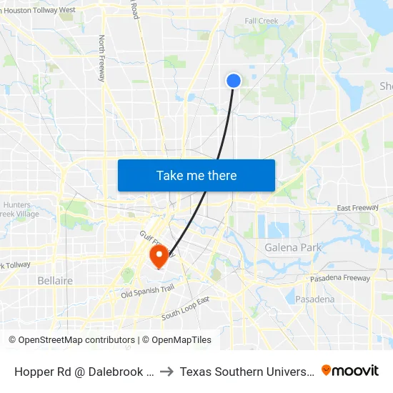Hopper Rd @ Dalebrook Dr to Texas Southern University map
