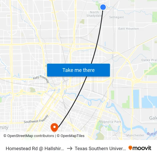 Homestead Rd @ Hallshire Dr to Texas Southern University map