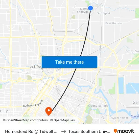Homestead Rd @ Tidwell Rd MB to Texas Southern University map