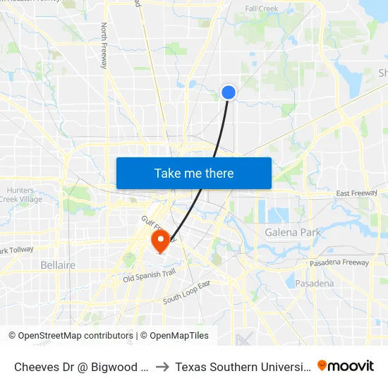 Cheeves Dr @ Bigwood St to Texas Southern University map