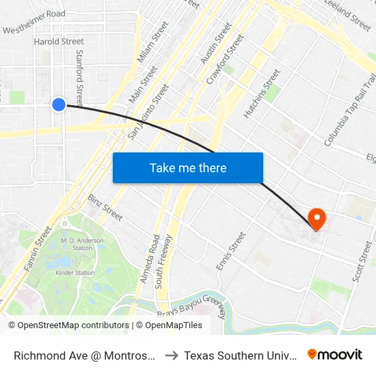 Richmond Ave @ Montrose Blvd to Texas Southern University map