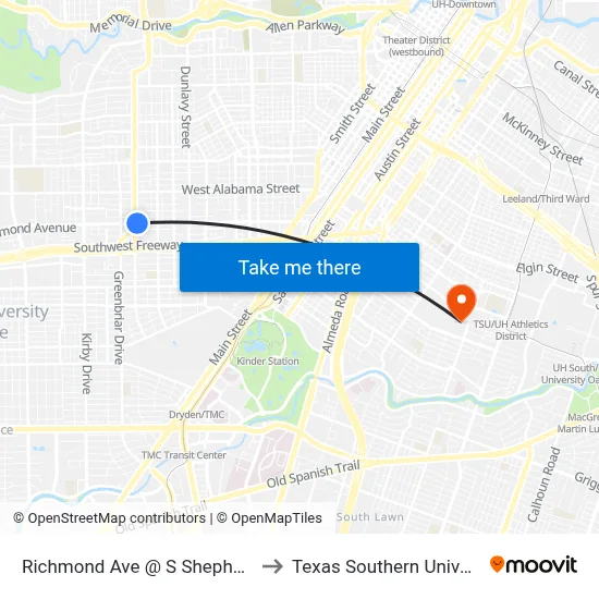 Richmond Ave @ S Shepherd Dr to Texas Southern University map