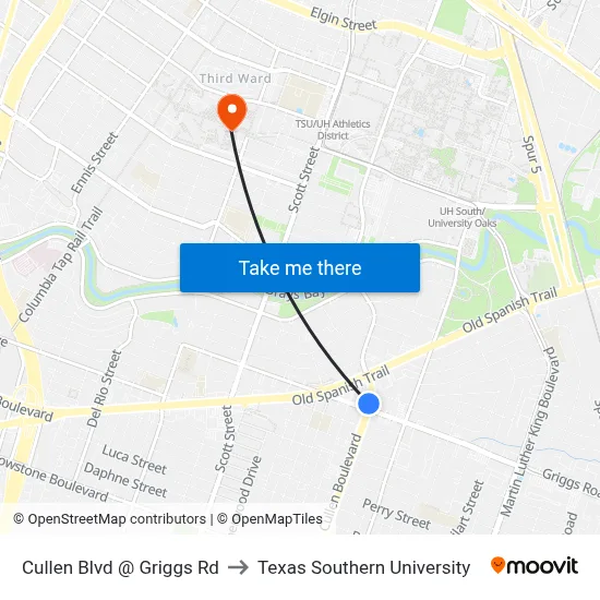 Cullen Blvd @ Griggs Rd to Texas Southern University map
