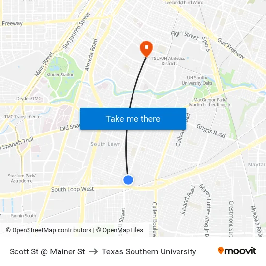 Scott St @ Mainer St to Texas Southern University map