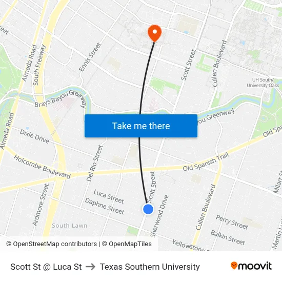 Scott St @ Luca St to Texas Southern University map