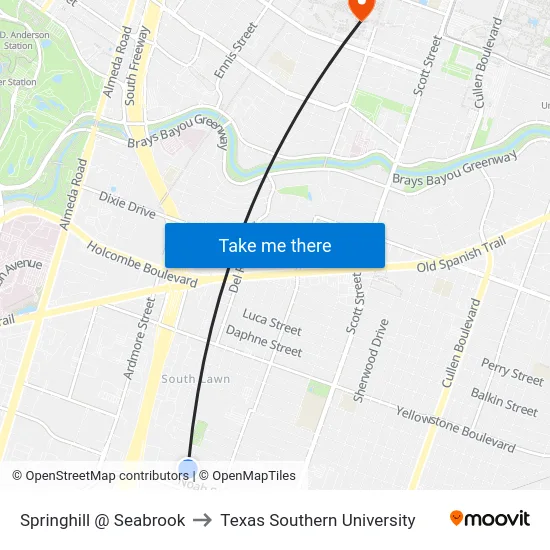 Springhill   @ Seabrook to Texas Southern University map