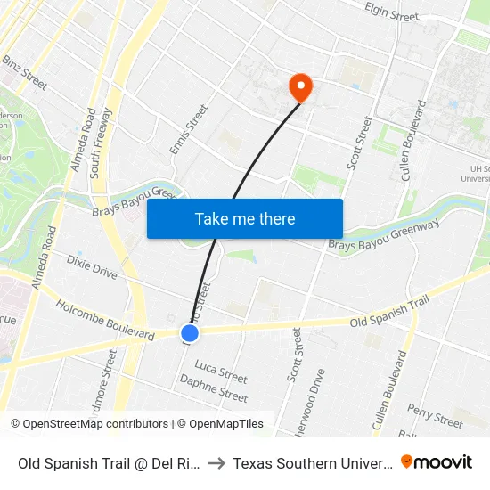 Old Spanish Trail @ Del Rio St to Texas Southern University map