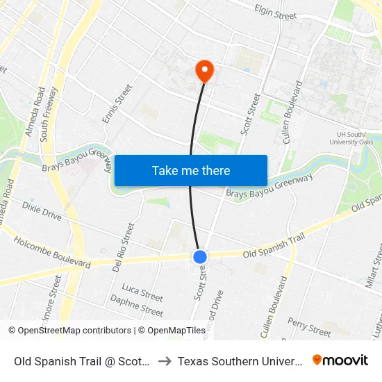 Old Spanish Trail @ Scott St to Texas Southern University map