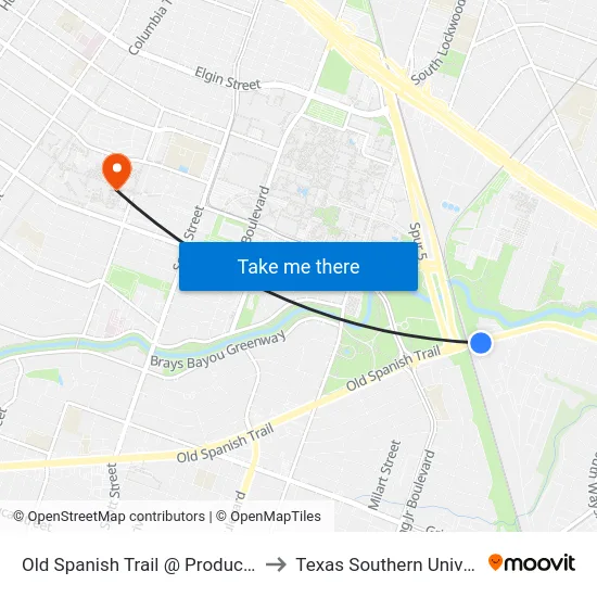 Old Spanish Trail @ Produce Row to Texas Southern University map