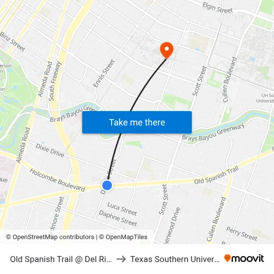 Old Spanish Trail @ Del Rio St to Texas Southern University map