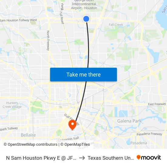 N Sam Houston Pkwy E @ JFK Blvd MB to Texas Southern University map