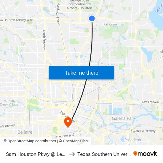 Sam Houston Pkwy @ Lee Rd to Texas Southern University map