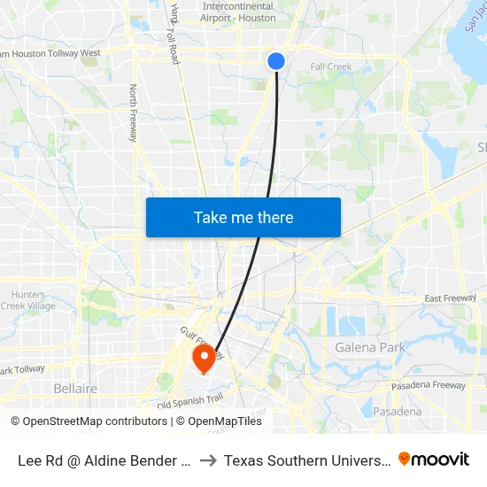 Lee Rd @ Aldine Bender Rd to Texas Southern University map