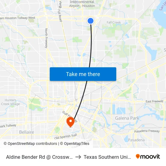 Aldine Bender Rd @ Crosswinds Dr to Texas Southern University map