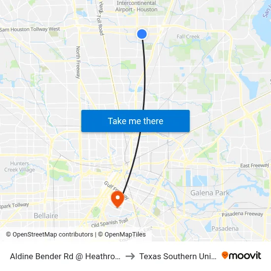 Aldine Bender Rd @ Heathrow Forest to Texas Southern University map