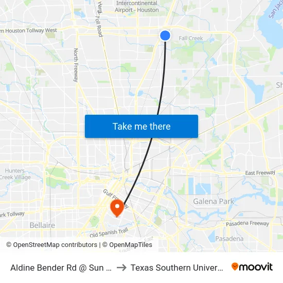 Aldine Bender Rd @ Sun Rd to Texas Southern University map