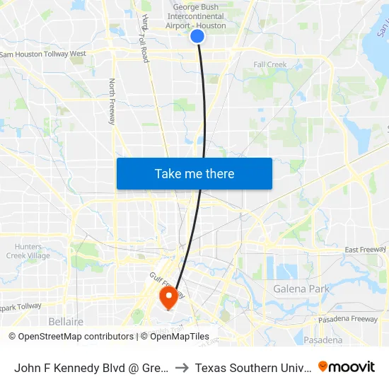 John F Kennedy Blvd @ Greens Rd to Texas Southern University map