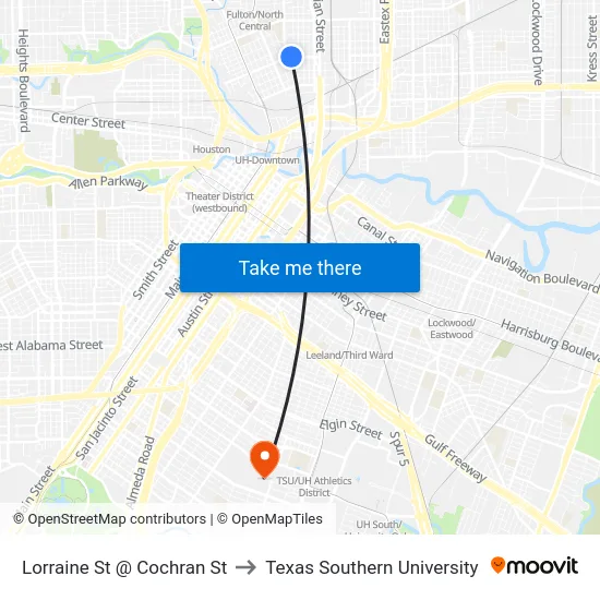Lorraine St @ Cochran St to Texas Southern University map