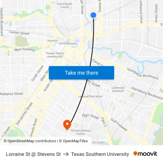 Lorraine St @ Stevens St to Texas Southern University map