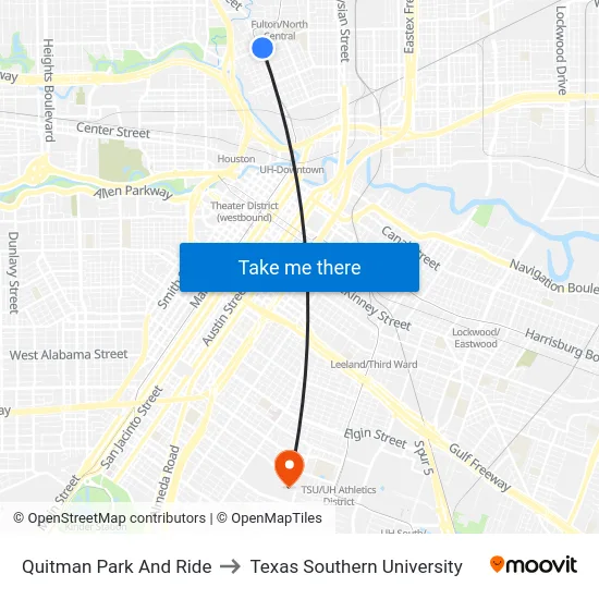Quitman Park And Ride to Texas Southern University map