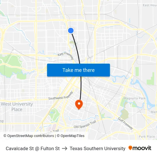 Cavalcade St @ Fulton St to Texas Southern University map