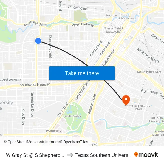 W Gray St @ S Shepherd Dr to Texas Southern University map