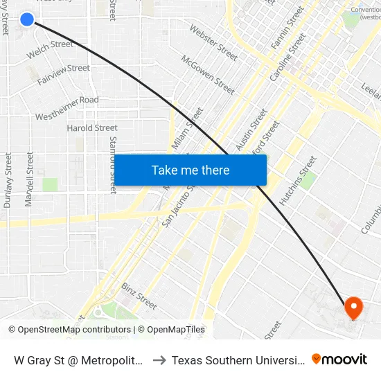 W Gray St @ Metropolitan to Texas Southern University map
