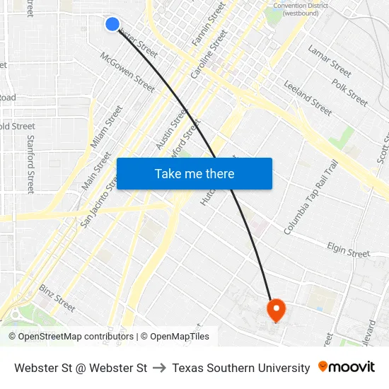 Webster St @ Webster St to Texas Southern University map