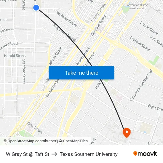 W Gray St @ Taft St to Texas Southern University map