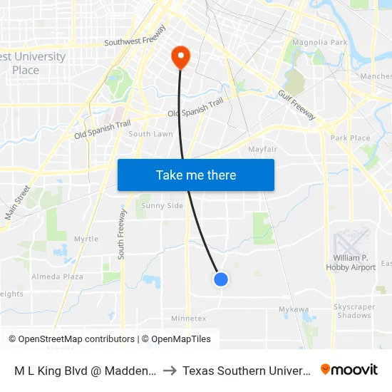 M L King Blvd @ Madden Ln to Texas Southern University map