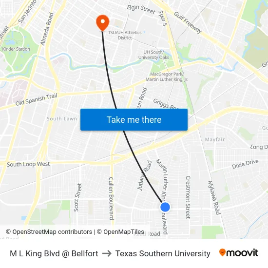 M L King Blvd @ Bellfort to Texas Southern University map
