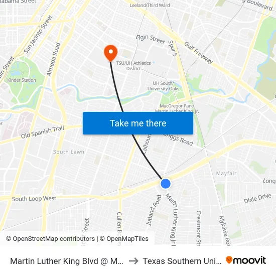 Martin Luther King Blvd @ Malmedy R to Texas Southern University map