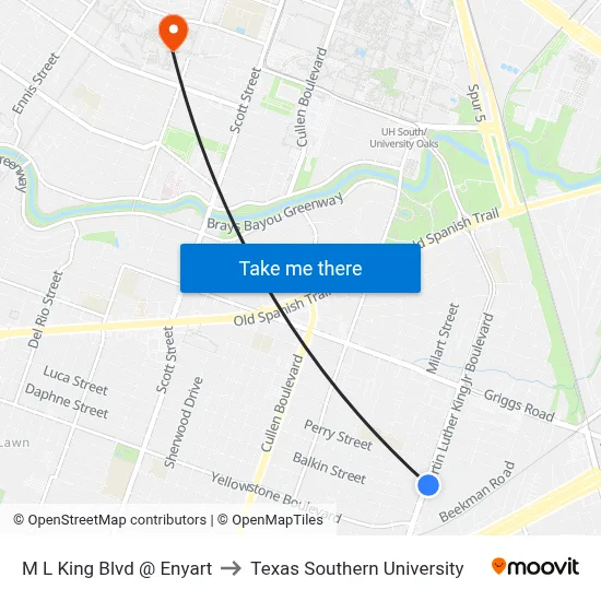 M L King Blvd @ Enyart to Texas Southern University map