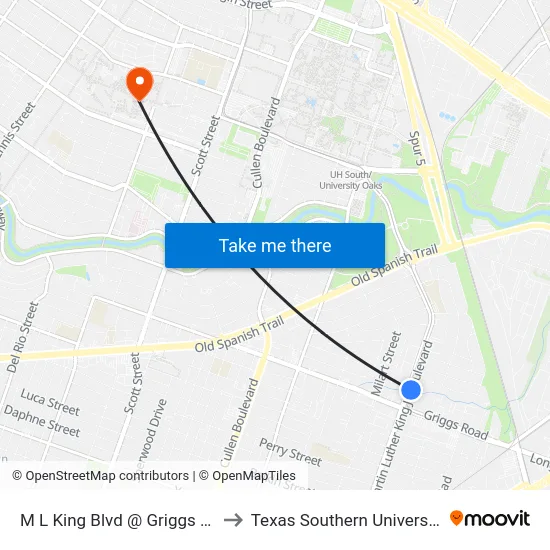 M L King Blvd @ Griggs Rd to Texas Southern University map
