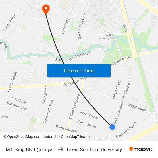 M L King Blvd @ Enyart to Texas Southern University map