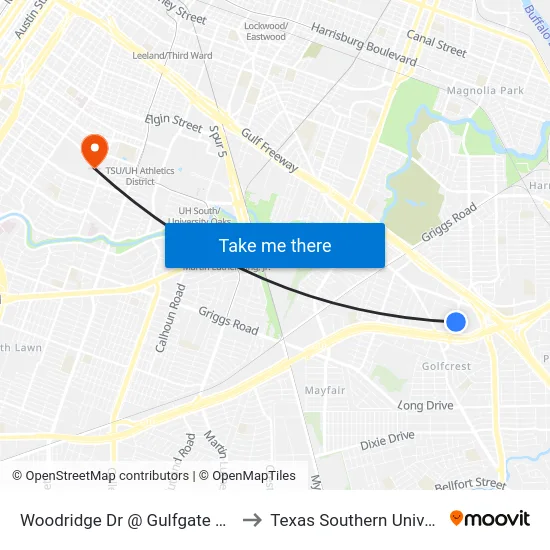 Woodridge Dr @ Gulfgate Center to Texas Southern University map