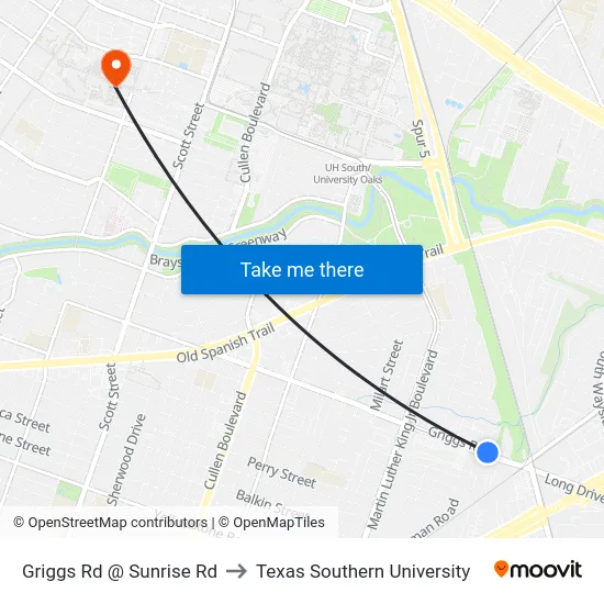 Griggs Rd @ Sunrise Rd to Texas Southern University map